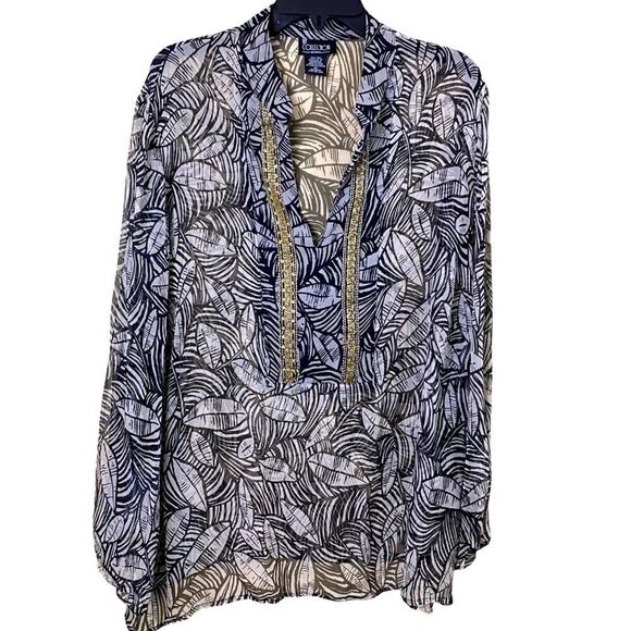 NY Collection Silk Sheer Tunic Beaded Blouse Cover Up Size 1X - Picture 1 of 6